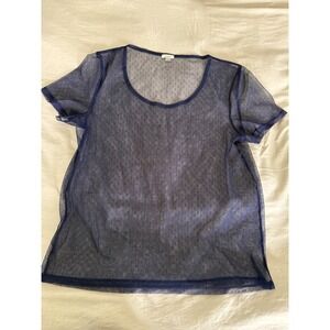 Fossil Women's Blue Dotted Mesh Top‎ Short Sleeve Blouse Size L Y2K Goth